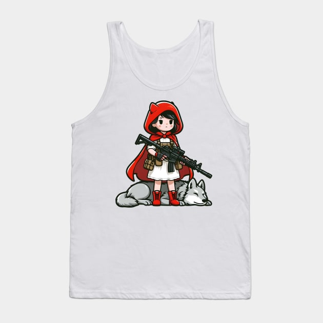 Tactical Little Red Riding Hood Adventure Tee: Where Fairytales Meet Bold Style Tank Top by Rawlifegraphic